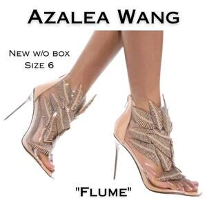 Azalea Wang Flume Stiletto Heel Booties 6 Nude Clear Rhinestone Leaf Applique
